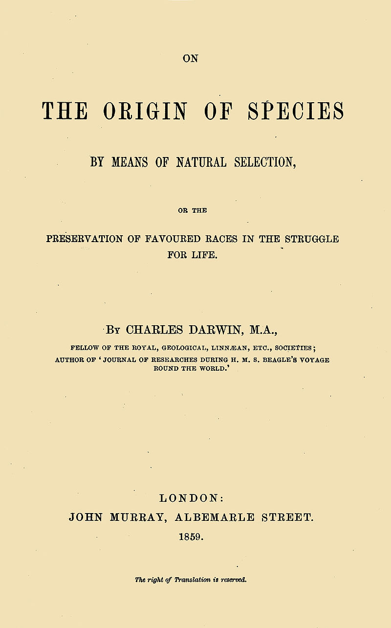 The cover page of Charles Darwin's 'On the Origins of Species'. A revolutionary work that fundamentally changed scientific perspectives. The ideas were also used to justfiy racism by providing supporters of scientific racism a level of 'credibility'.